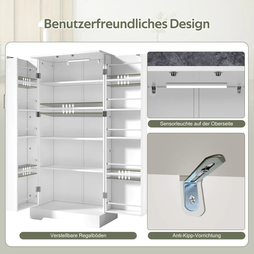 60×35×128cm, kitchen Cabinet with LED Sensor Light
