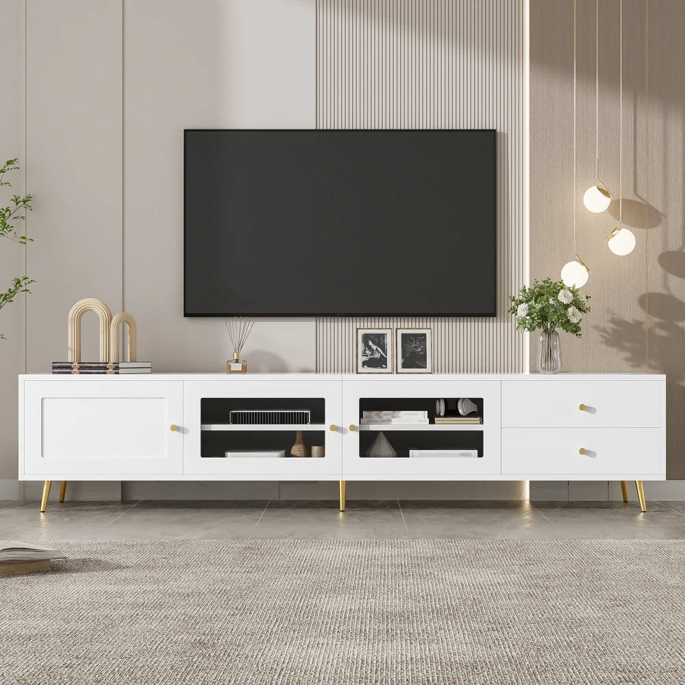 170×40×43 Cm Modern TV Lowboard, White TV Sideboard with 2 Drawers