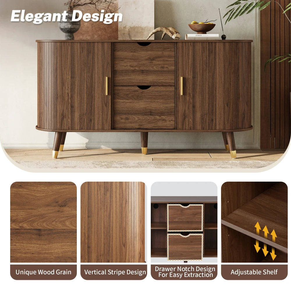 Sideboard with Vertical Beads, Two Sliding Doors, Two Drawers