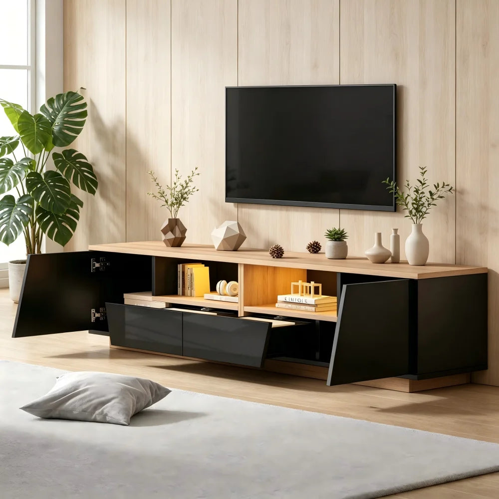 180×40×46cm High Gloss TV Stand Lowboard with 2 Drawers & 2 Storage Cabinets