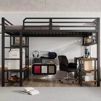 Modern Iron Bed, Bunk Bed, with Desk and Shelf, Stable Slat Grate