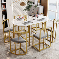 Six-Chair Dining Table Set:(White Table