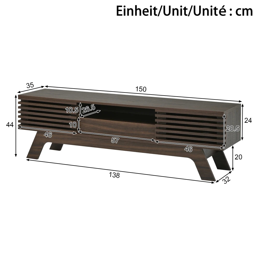 150 X 35 X 44 Cm Tv Lowboard Tv Cabinet, Mdf Laminated Tv Stand with Doors