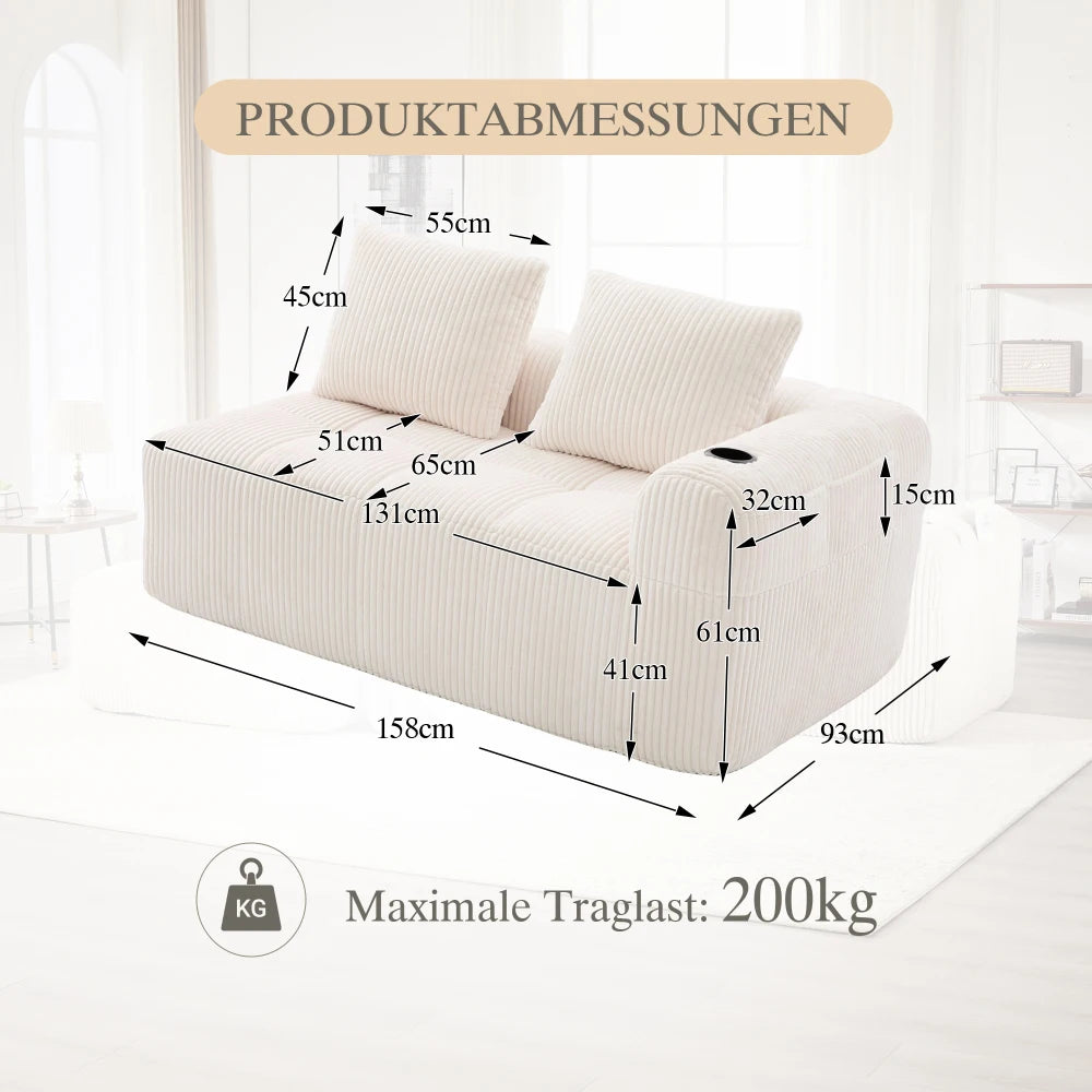 Compact Sofa Soft, Modular Sofa with Side Pocket and Beverage Holder