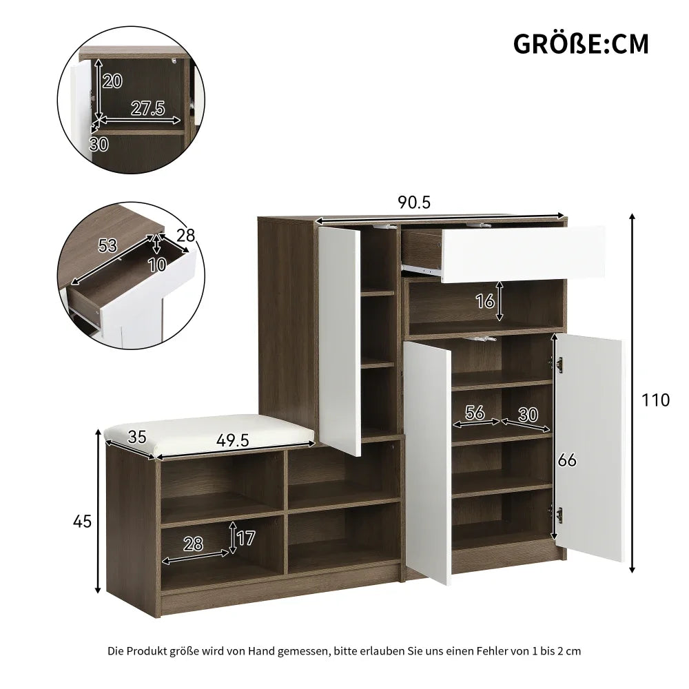 Shoe Cabinet, Shoe Bench, Shoe Rack with Padded Seat