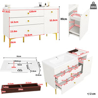 White Wall Mounted Bathroom Cabinet, Ceramic Sink Cabinet with Drawers