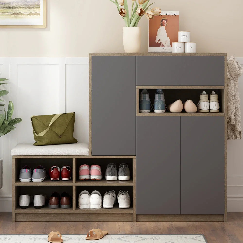Shoe Storage Bench Shoe Wardrobe, Shoe Rack with Padded Seat