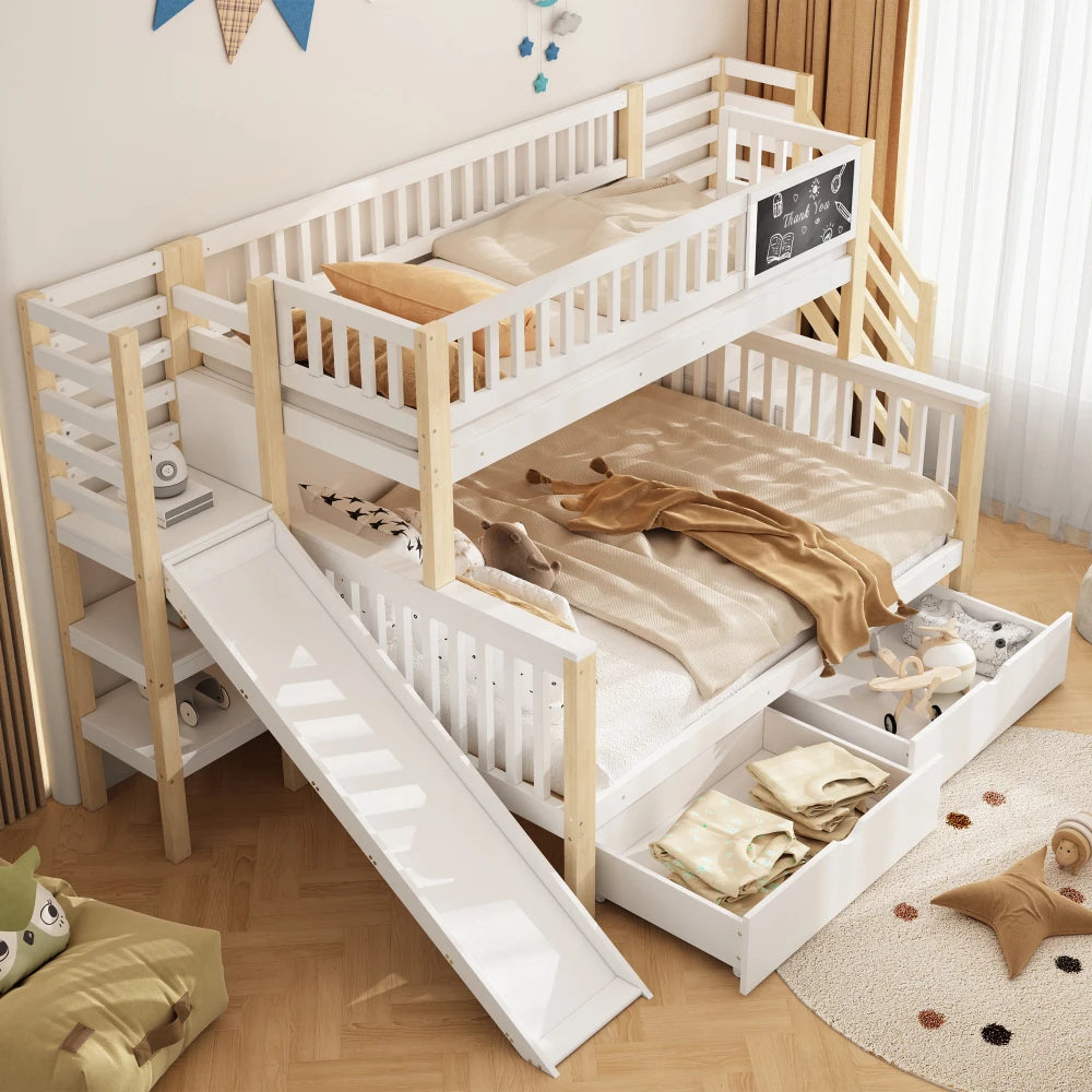 Kids Bed, Bunk Bed, Multifunctional, with Stairs and Storage Cabinets