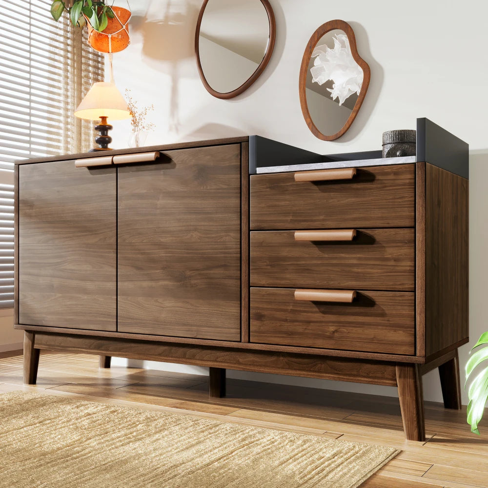 Living Room Chest of Drawers in Oak Decor with Marble Optics Plate