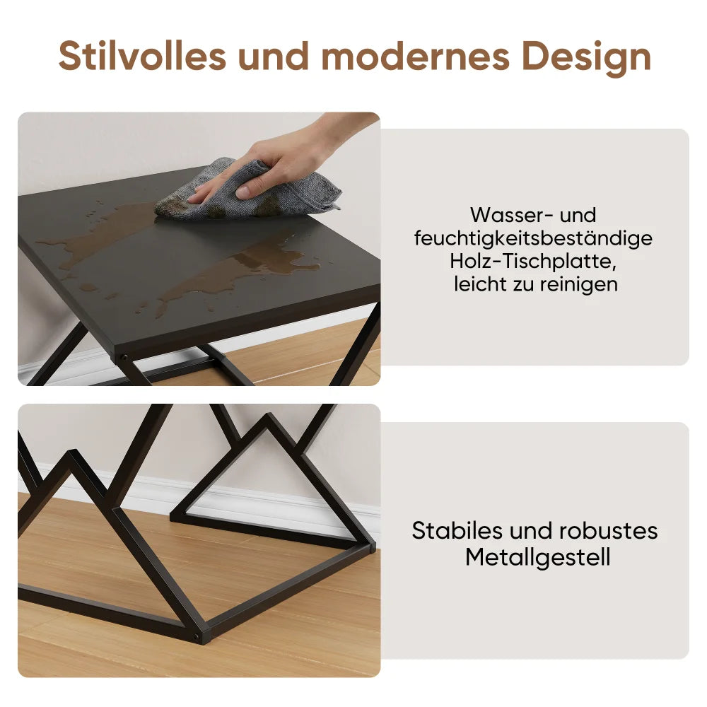 Black Modern Geometric Coffee Table, Wooden Top with Stable Metal Frame