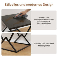 Black Modern Geometric Coffee Table, Wooden Top with Stable Metal Frame