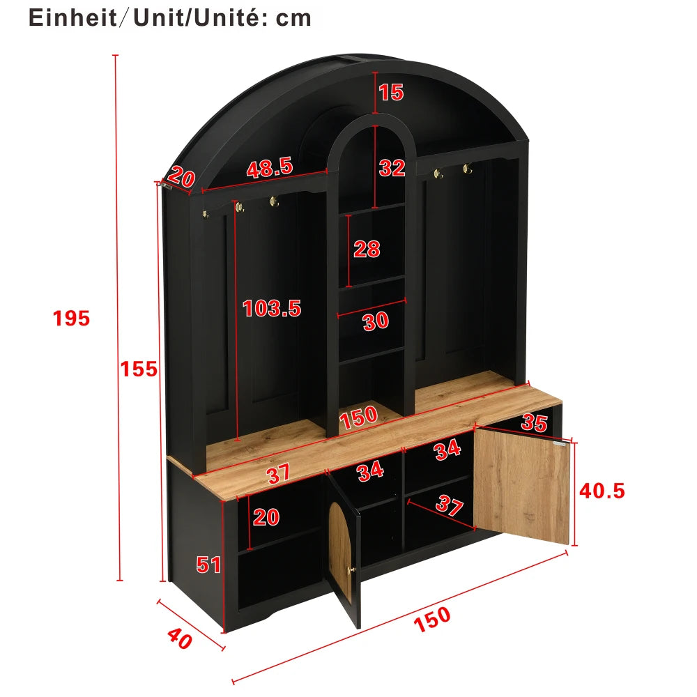 Multifunctional Wardrobe with Shoe Rack and Hooks