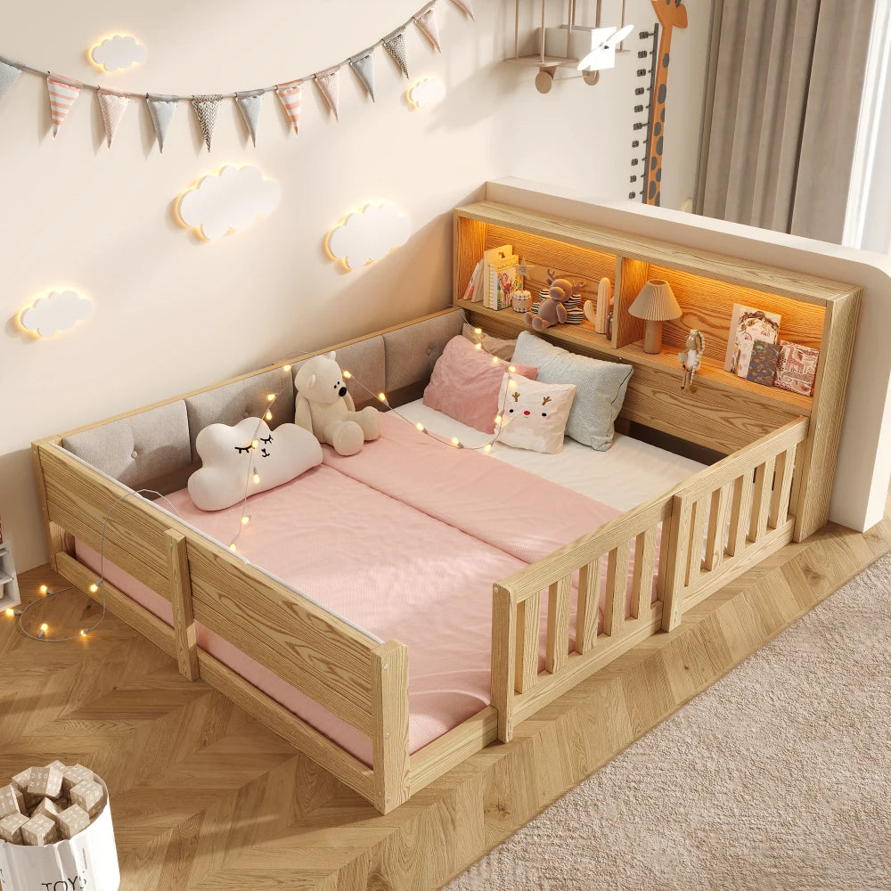 90x200cm & 140x200cm Flat Bed Frame, Children’s Bed with Safety Grille