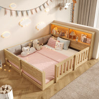 90x200cm & 140x200cm Flat Bed Frame, Children’s Bed with Safety Grille