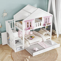 90x200cm Children's Bunk Bed with Roll-away Bed, Baby Cot, Hanging Area
