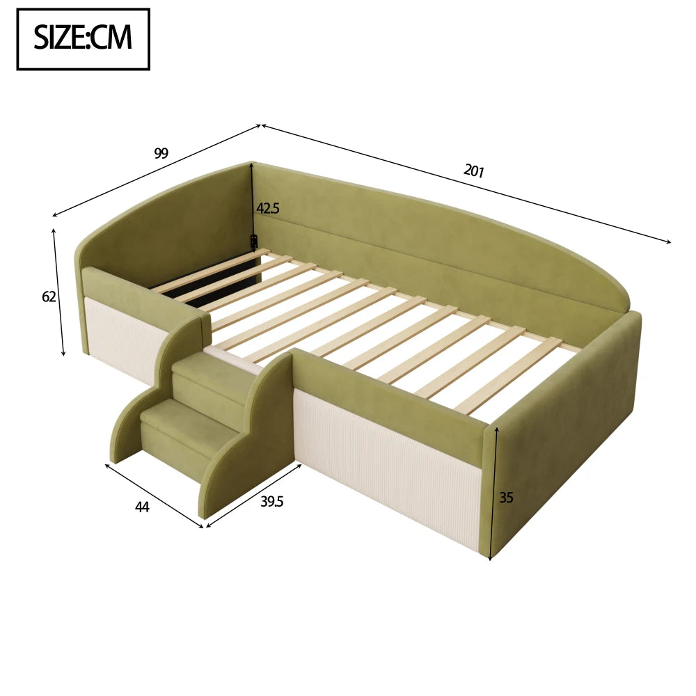 90*190cm Lovely Upholstered Sofa Bed, with Stairs and Fences