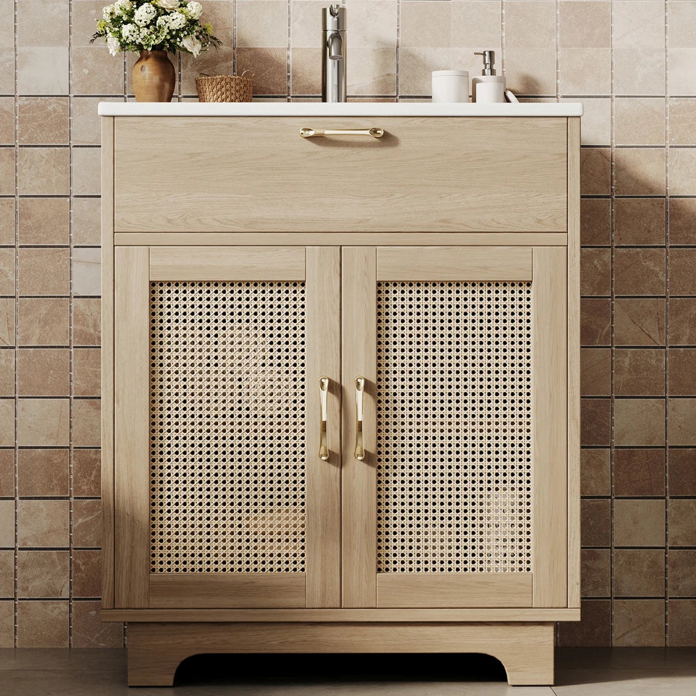 76x46x88cm Bathroom Cabinet, with Drawer Lift and Double Soft-close Doors