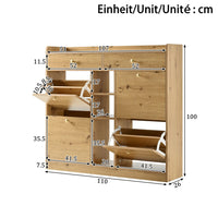110 X 26 X 100cm Elegant Wooden Shoe Cabinet with 4 Folding Doors