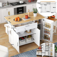 132.5*44(70)*90cm Mobile Kitchen Table, with Folding Worktop and Spice Rack