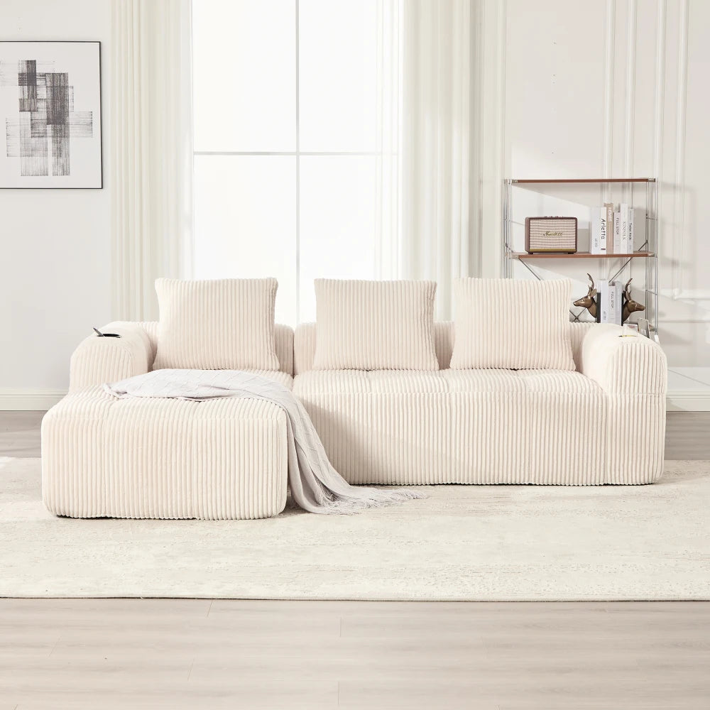 Compact Sofa Soft, Modular Sofa with Side Pocket and Beverage Holder
