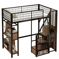 Modern Multifunctional High Bed 90 X 200cm, Metal Bed with Storage Space