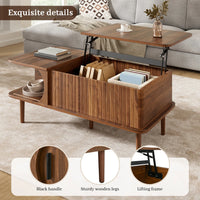 Living Room Coffee Table with Sliding Door & Wooden Legs