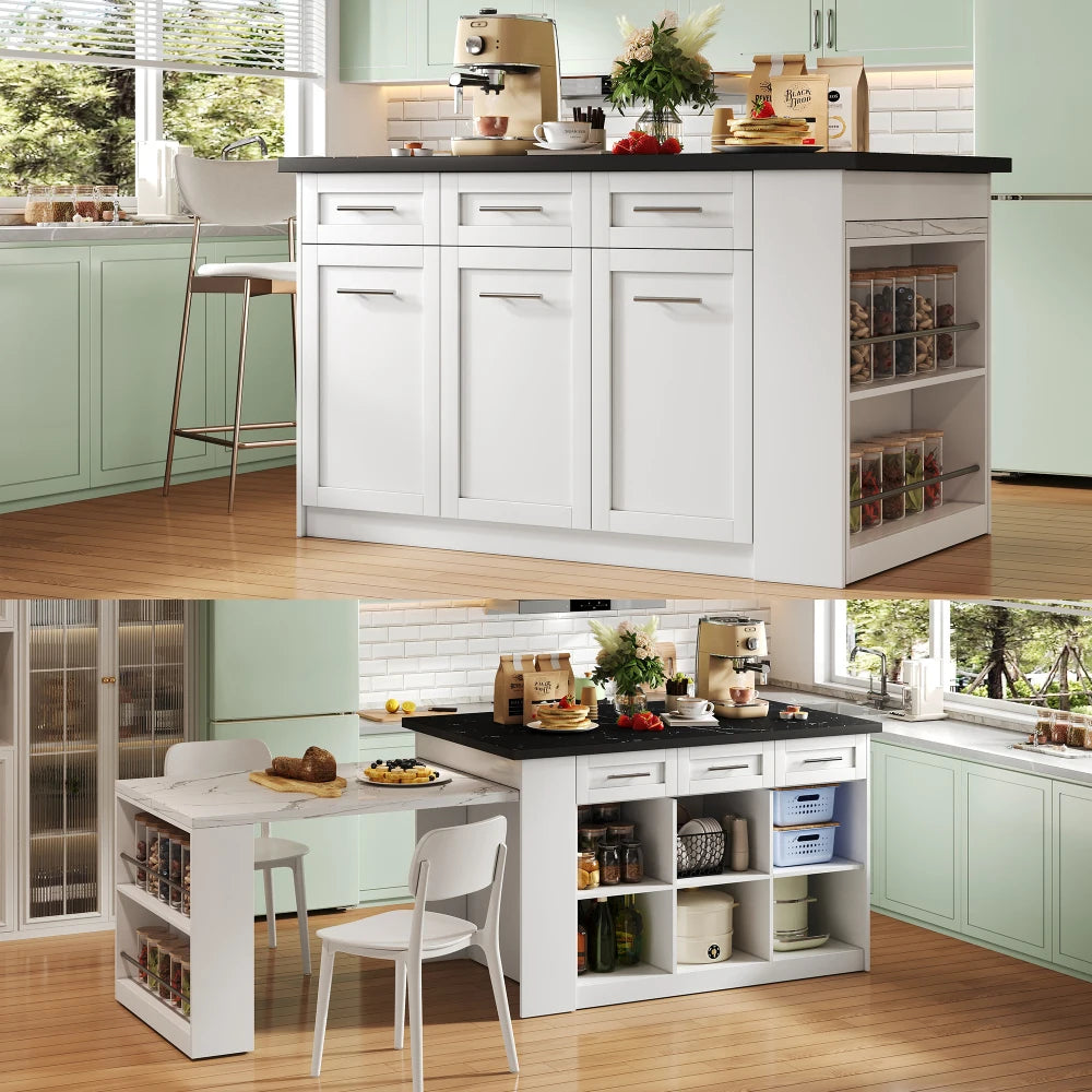 Kitchen Island with 150cm+96cm, Extendable Dining Table