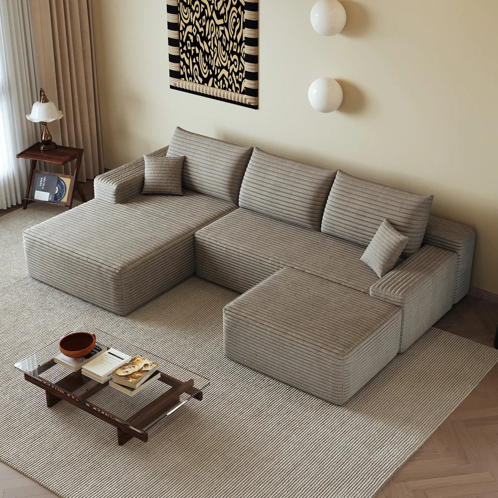 270cm Boneless Modular Corner Sofa, L-Shaped Modular Couch with Armchair