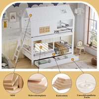 90x200cm Children Bunk Bed, with Beautiful Window and Roof