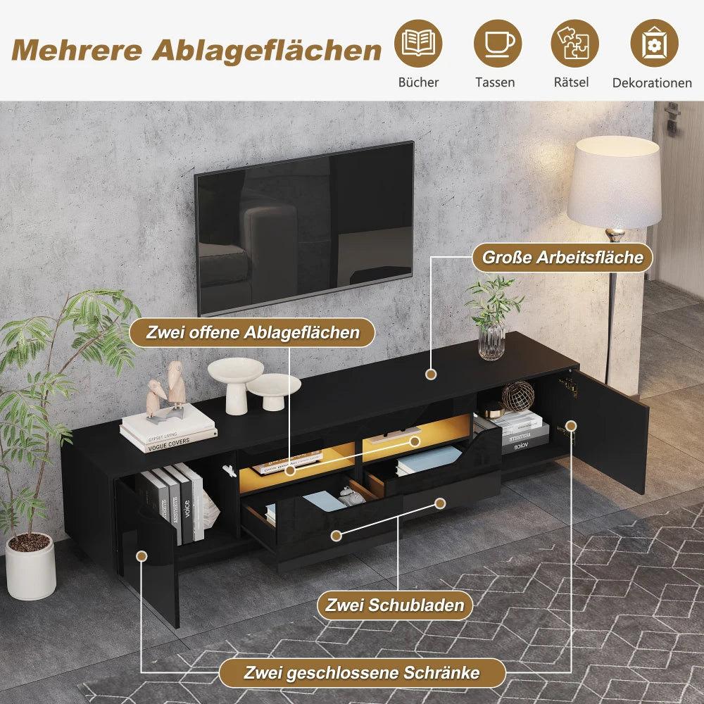 180x40x45cm High‑Gloss TV Stand Lowboard