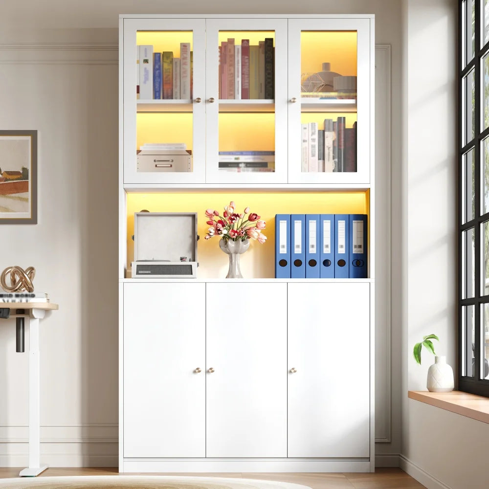 Bookcase with Glass Doors and LED Lighting