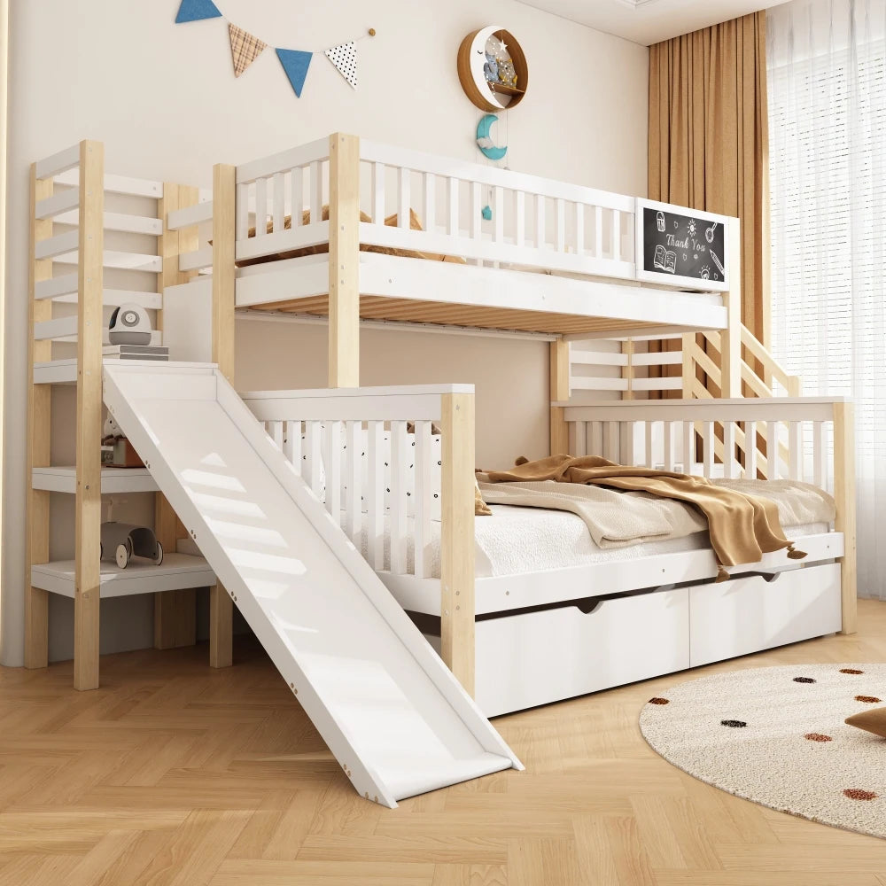 Kids Bed, Bunk Bed, Multifunctional, with Stairs and Storage Cabinets
