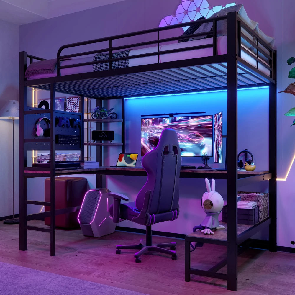 90 X 200cm High Bed, Iron Frame, Desk, Railing, Escalator