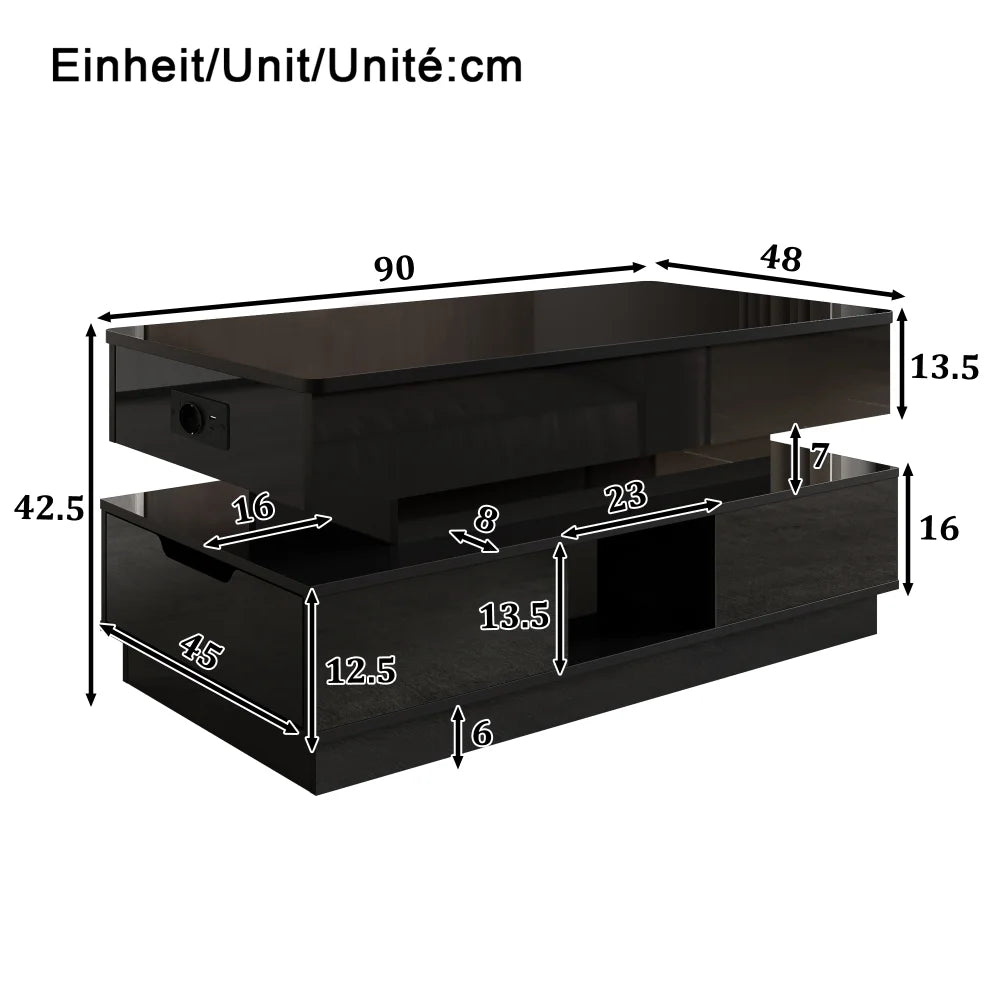 High Gloss Lift Top Coffee Table with LED Light