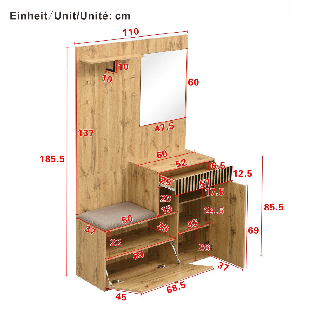 110 X 185, 5 X 37cm Compact Wardrobe, with Mirror and Cushions