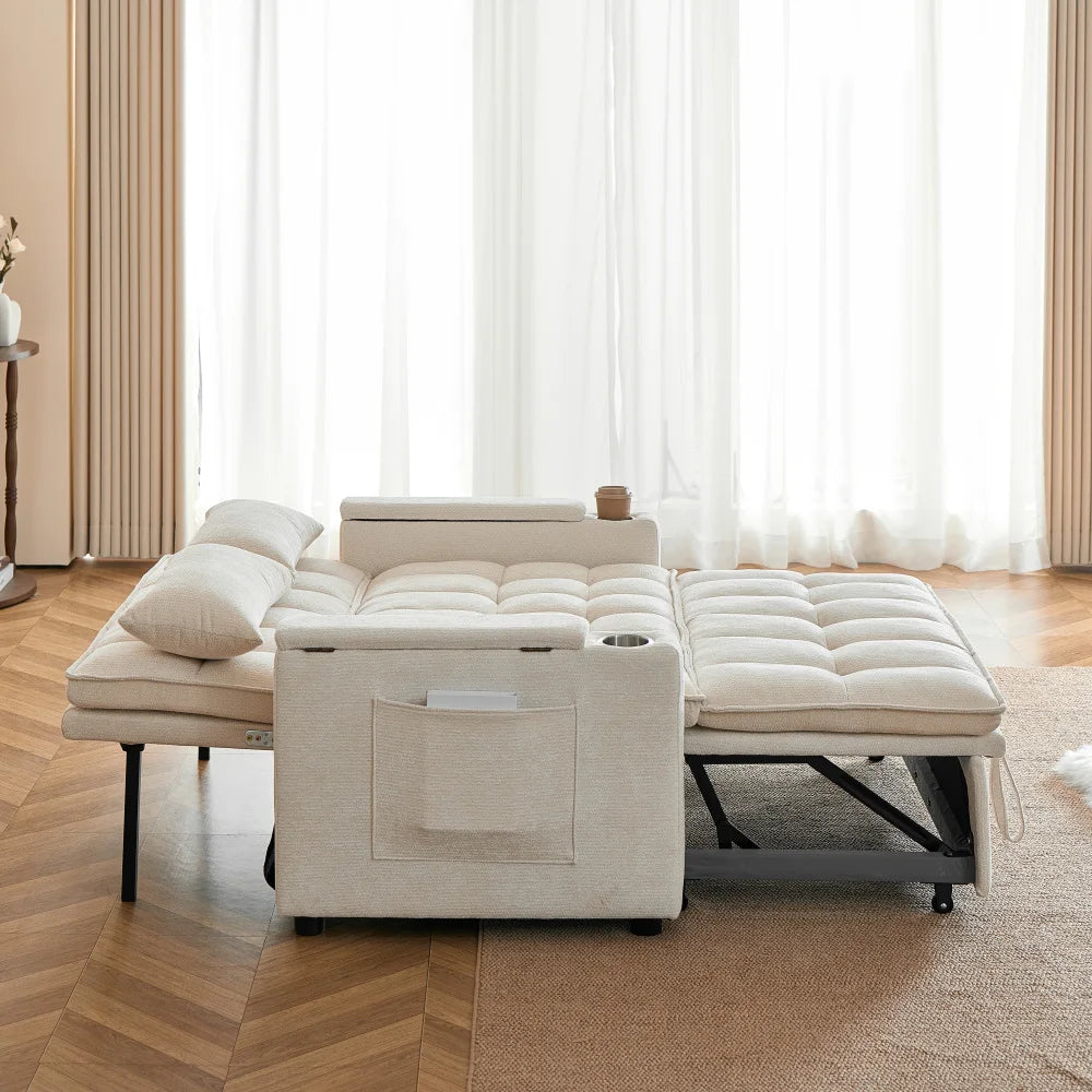 142cm Wide 3‑in‑1 Reclining Convertible Sofa Bed
