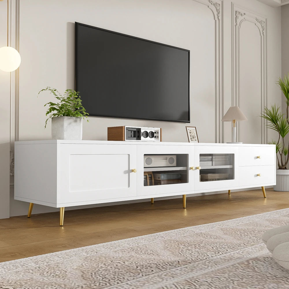 170×40×43 Cm Modern TV Lowboard, White TV Sideboard with 2 Drawers