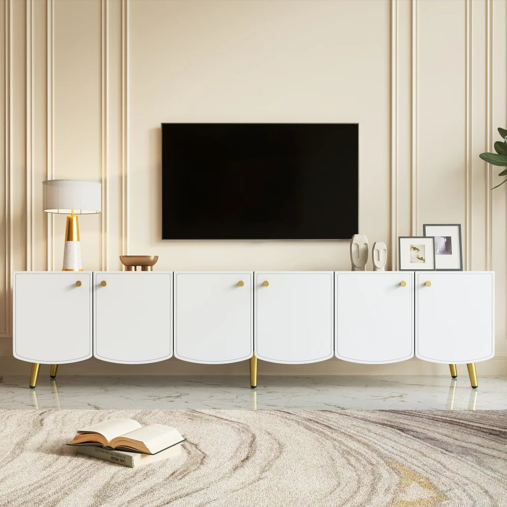 180x40x45cm Modern TV Cabinet Sideboard, White Lowboard with 6 Doors