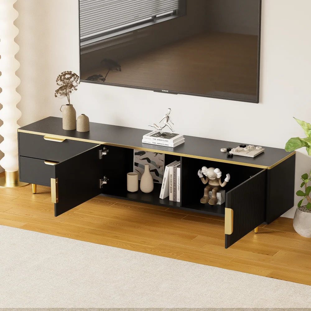 L175×W40×H45cm Modern TV Cabinet, Lowboard, Carved Structure