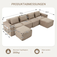4-Seater Modular Corduroy Sofa Set with 2 Stools