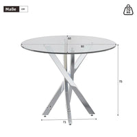 Round Dining Table, 80*80*75 Tempered Glass Table Top, Modern Dining Table