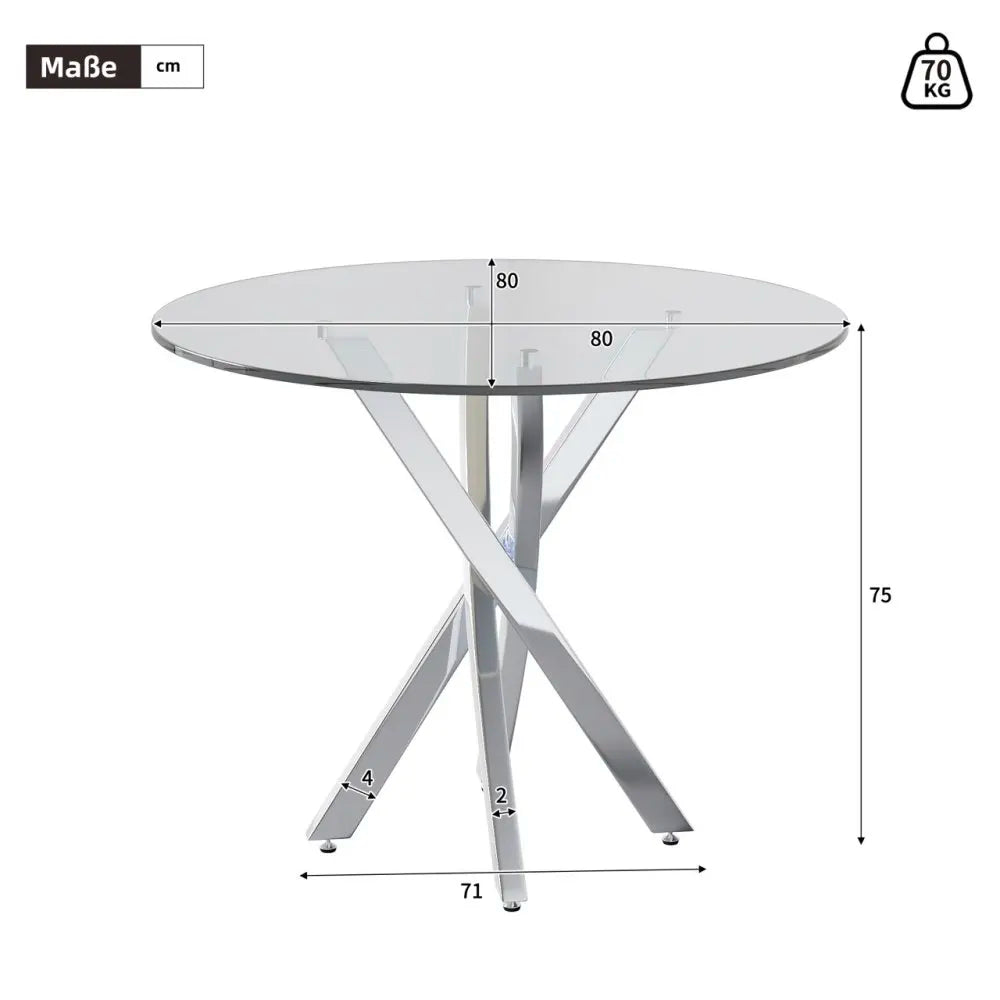 Round Dining Table, 80*80*75 Tempered Glass Table Top, Modern Dining Table