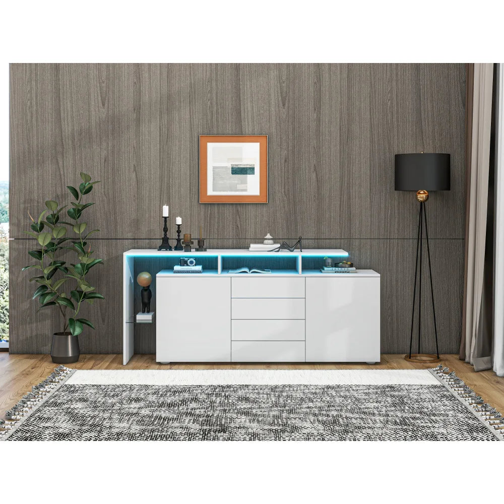 Living Room Sideboard with LED, Living Room Furniture in White High Gloss