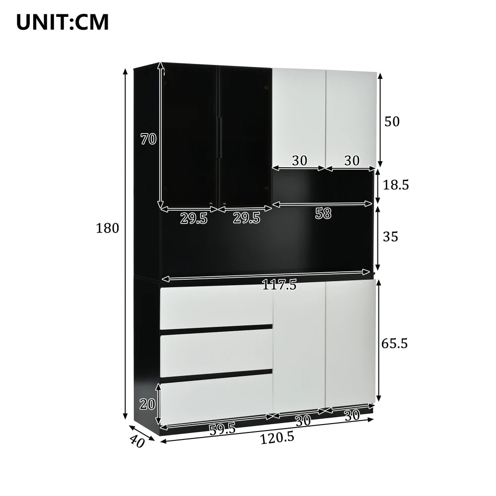 120.5×40×180CM Kitchen Storage Cabinet with 6 Doors