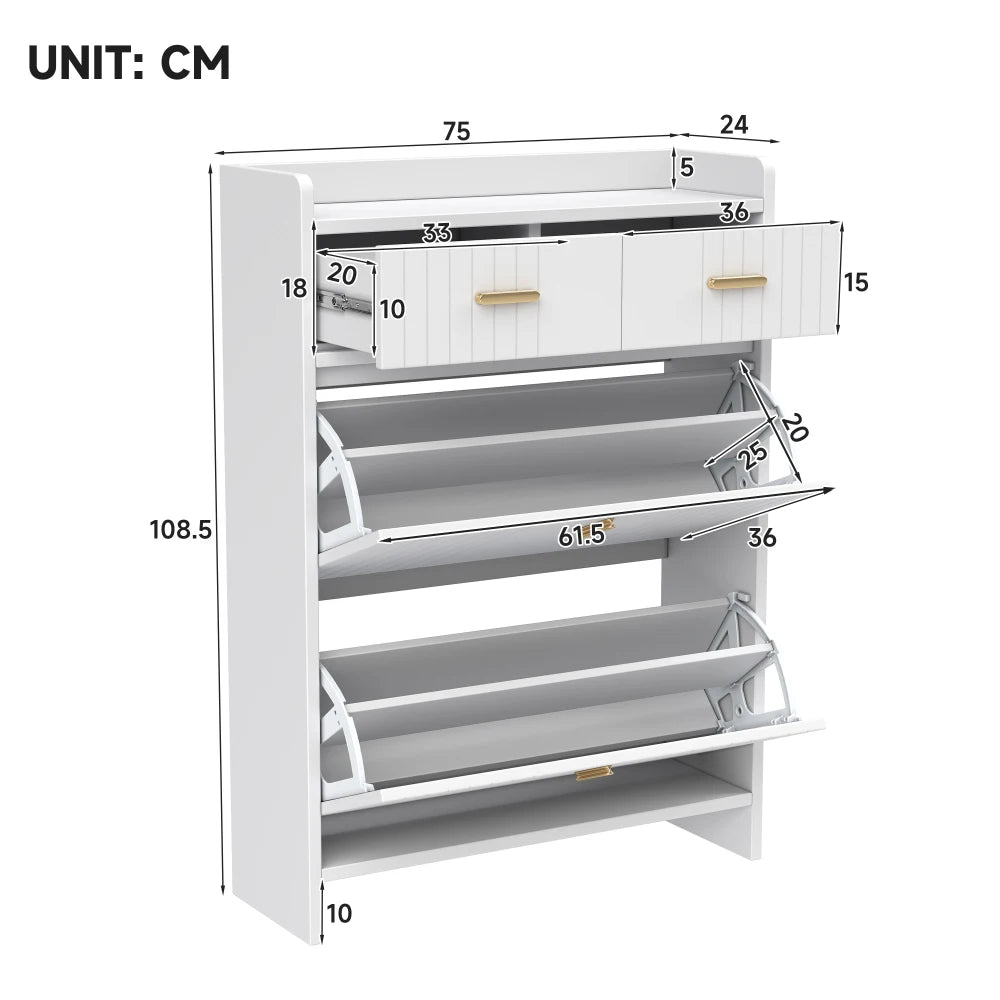 75x24x108.5cm Shoe Cabinet with Folding Compartments & 2 Drawers