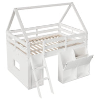 140×200cm White House‑Shaped High Bed Frame with Stairs