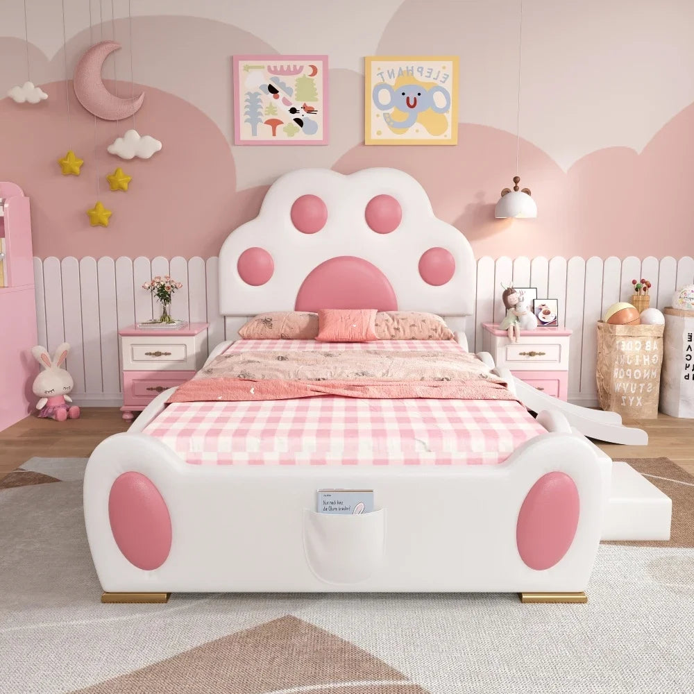 Cartoon Cute Pink Princess Bed Upholstered Bed, 90x200cm