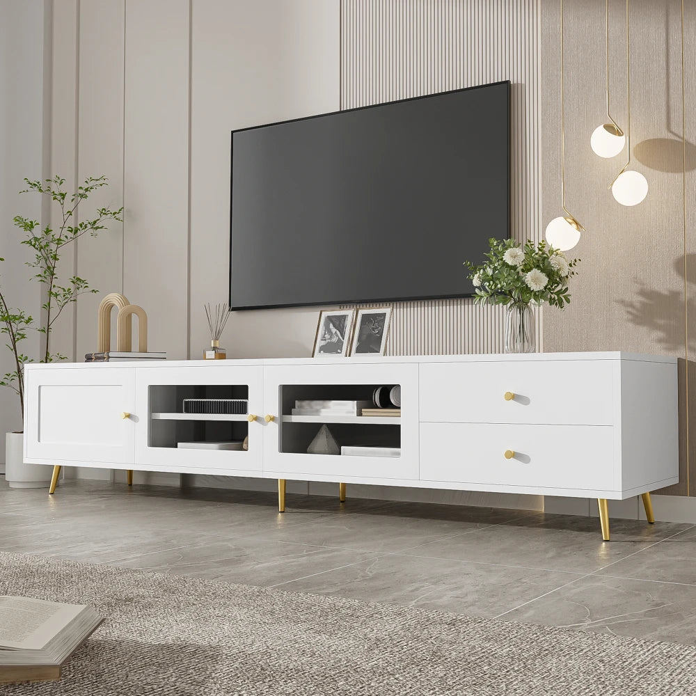 170×40×43 Cm Modern TV Lowboard, White TV Sideboard with 2 Drawers