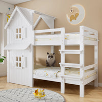 90x200cm Children's Bunk Bed, Beautiful Window and Roof