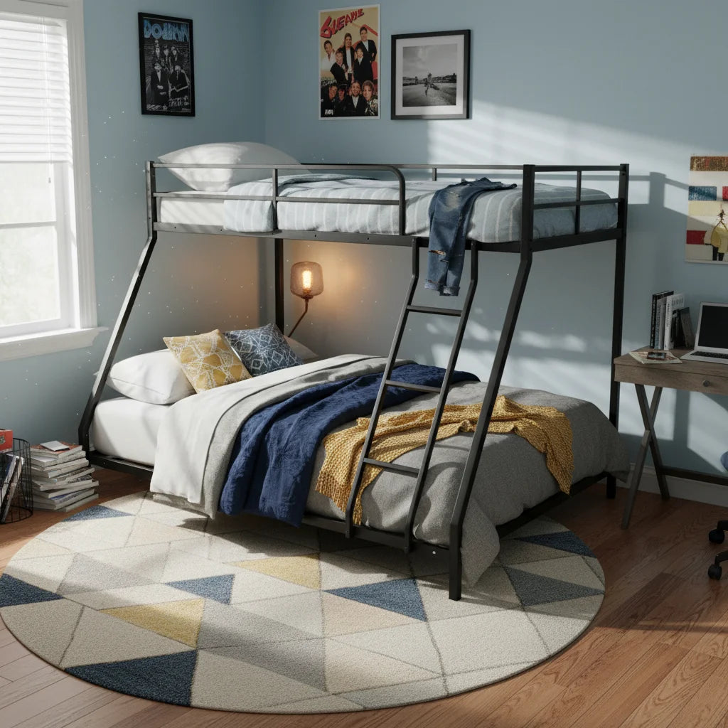 90*200cm & 140*200cm Metal Bunk Bed, 2-in-1 Bunk Bed Design